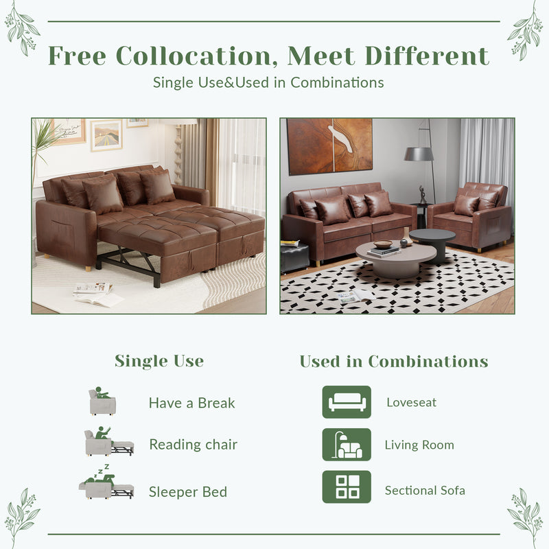 YODOLLA 71" Sleeper Sofa Bed & 3-in-1 Futon Pull Out Couch for Living Room & Bedroom, Convertible Loveseat in Saddle Brown