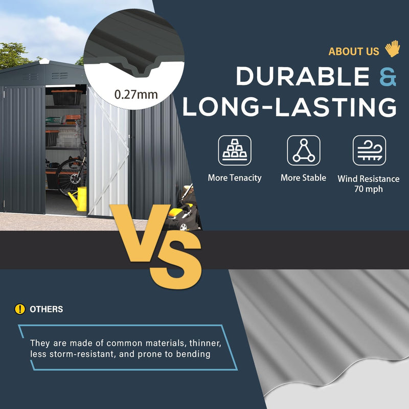 YODOLLA 10 x 12 ft. Outdoor Metal Storage Shed with Sliding Roof & Lockable Door,Dark Grey