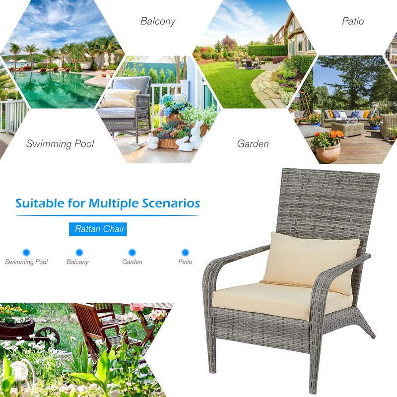 YODOLLA Patio Chairs High Back Wicker Outdoor Dining Chairs with Cushion and Pillow in Gray