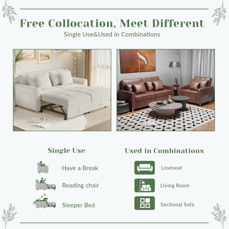 YODOLLA 71" Sleeper Sofa Bed & 3-in-1 Futon Pull Out Couch for Living Room & Bedroom, Convertible Loveseat in Teddy Velvet White