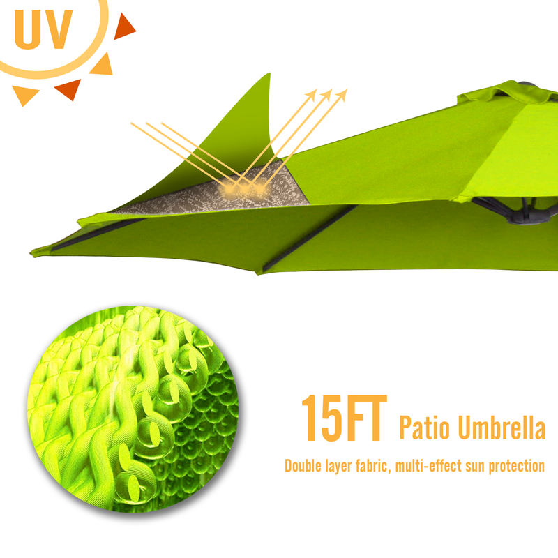 YODOLLA 15 Ft Patio Double Sided Umbrella Large Outdoor Umbrella - Green