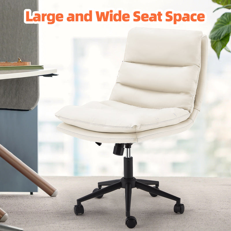 YODOLLA Office Chair on Clearance, Adjustable Height Vanity Chair Armless Desk Chair and PU Leather Swivel Chair for Office, Home