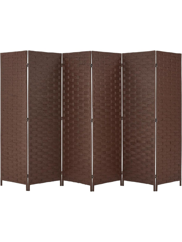 6 Panels Room Divider, 6 FT Tall Weave Fiber Room Divider Brown