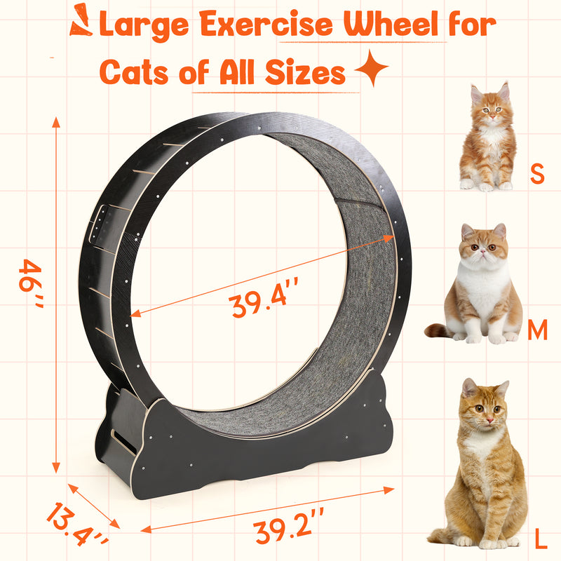 YODOLLA 45” Cat Treadmill Large XL Quiet Cat Exercise Running Wheel for Indoor Cats,Black