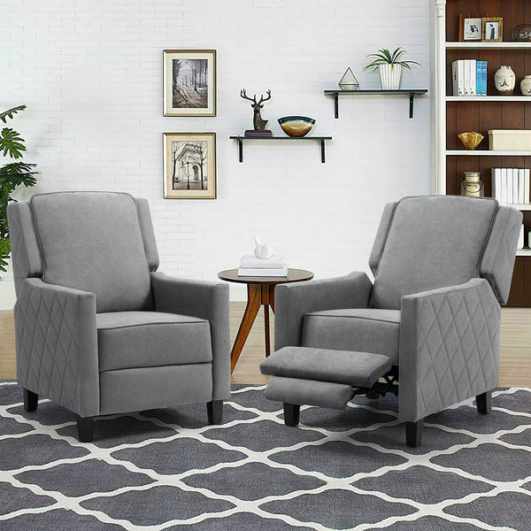 AVAWING Set of 2 Push Back Recliner Chairs - Gray Linen, Mid-Century Vintage Accent Chairs for Living Room
