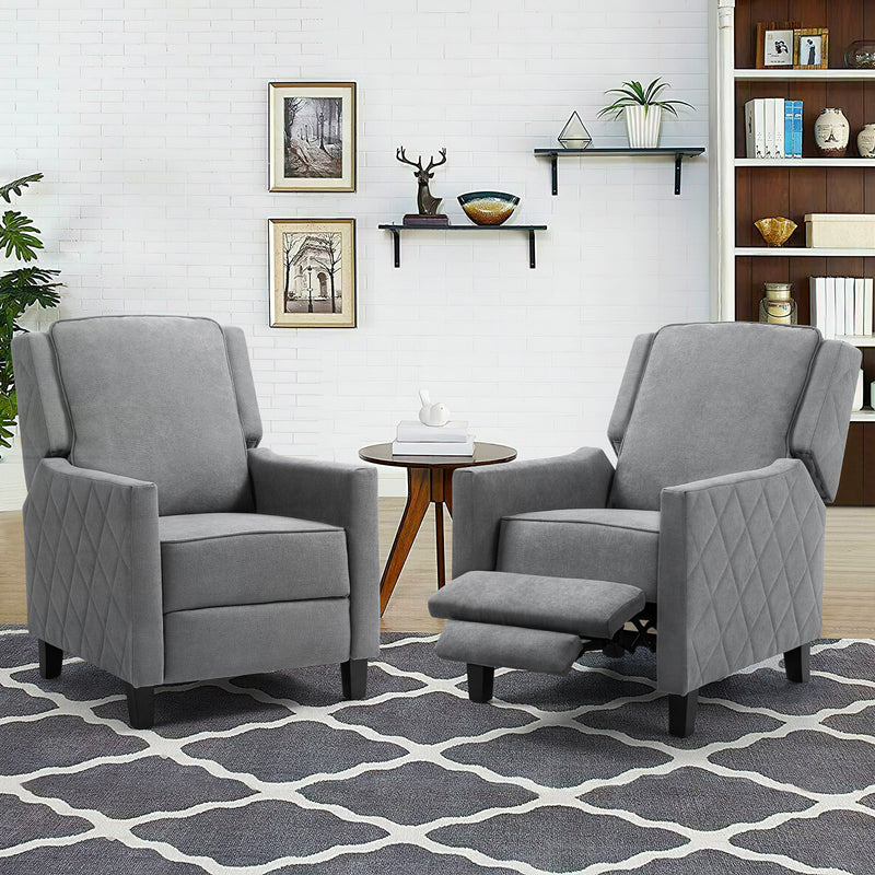AVAWING Set of 2 Push Back Recliner Chairs - Gray Linen, Mid-Century Vintage Accent Chairs for Living Room