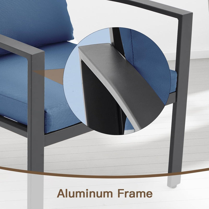 AECOJOY Metal Patio Furniture Set with Cover Outdoor Furniture sets With Storage Boxes on Sale with Blue Cushion for Balcony Porch, Lawn and More