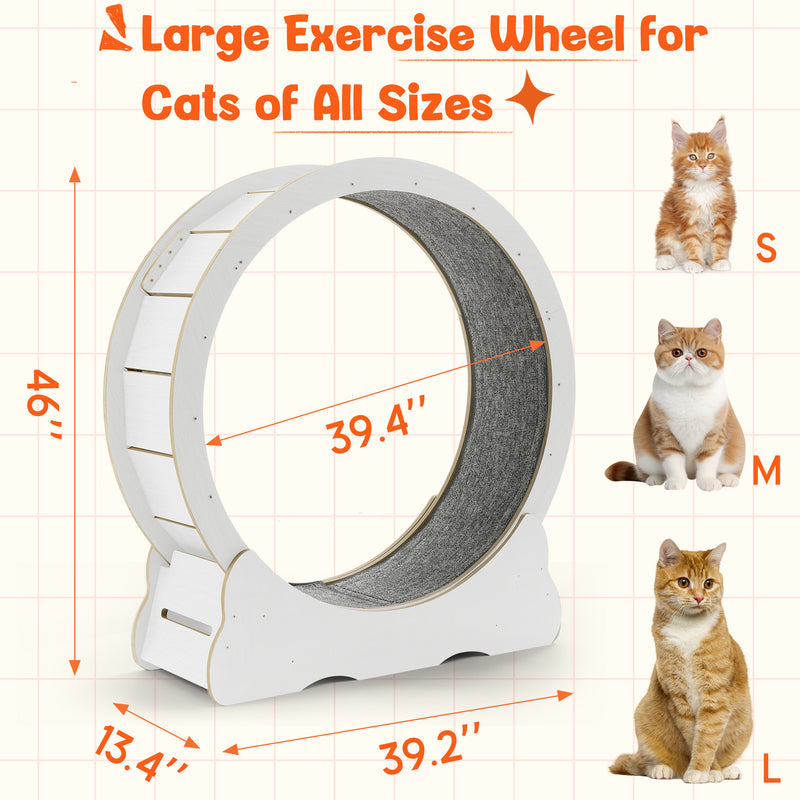 YODOLLA 45” Cat Treadmill Large XL Quiet Cat Exercise Running Wheel for Indoor Cats, White