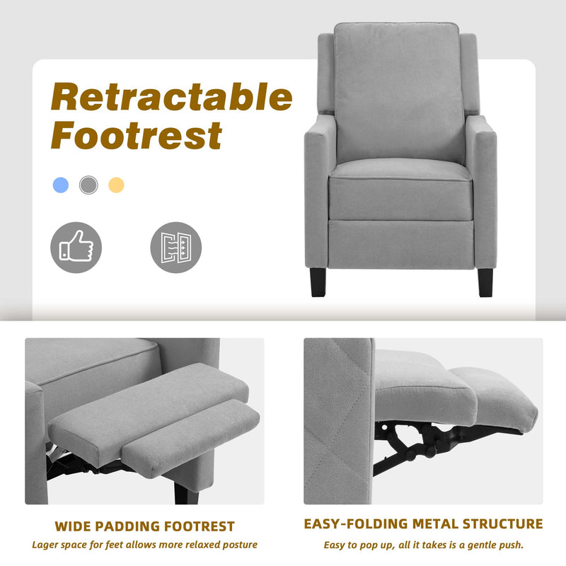 AVAWING Push Back Recliner Chair, Linen Wing Back Chairs with Arms, Mid-Century Vintage Accent Chair for Living Room, Grey