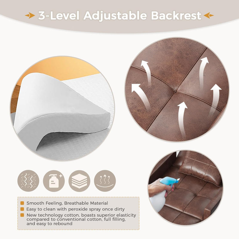 AECOJOY 3 in 1 Sofa Bed for Adults Sleeper Chair Bed Fold Out Sofa Convertible Reading Chair in Saddle Brown