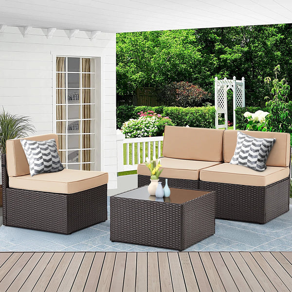 4 Piece Outdoor Patio Furniture Set，BeigeS-A