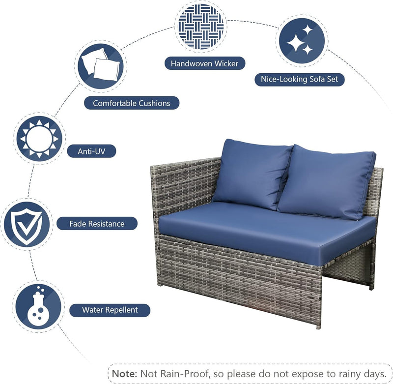 AECOJOY 7 Piece Patio Conversation Set, Outdoor Sectional Sofa Rattan Wicker Dining Furniture in Dark Blue