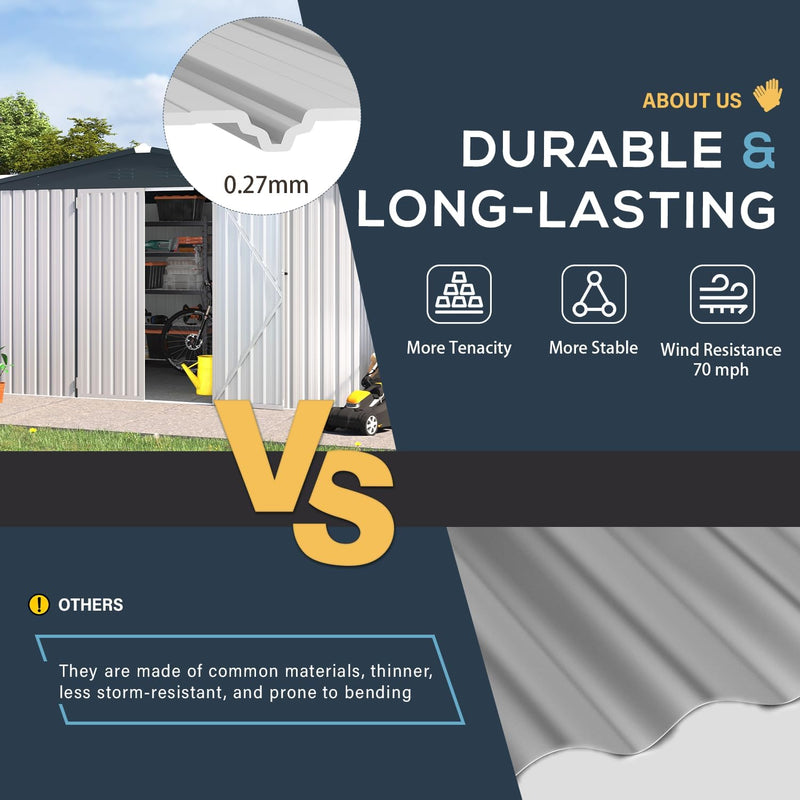 YODOLLA 10 x 12 ft. Outdoor Metal Storage Shed with Sliding Roof & Lockable Door,White