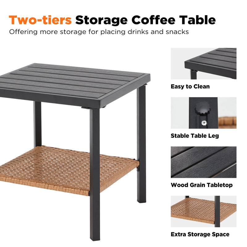 3-Piece Bistro Set: Outdoor Rattan Rocking Chairs with Cushions and Coffee Table