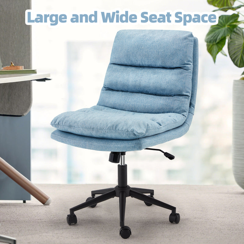 YODOLLA Office Chair on Clearance, Adjustable Height Vanity Chair Armless Desk Chair and Linen Fabric Swivel Chair for Office, Home, Blue