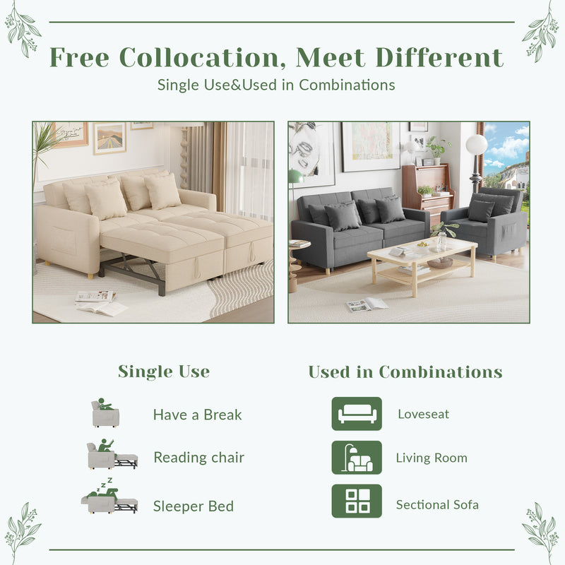 YODOLLA 71" Sleeper Sofa Bed & 3-in-1 Futon Pull Out Couch for Living Room & Bedroom, Convertible Loveseat in Beige