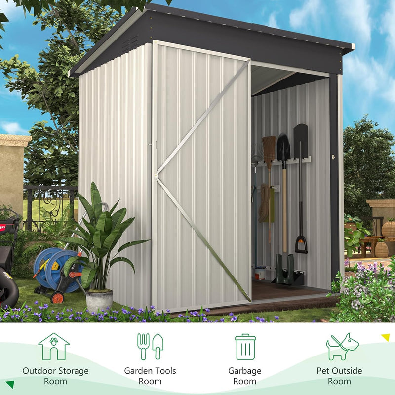 YODOLLA 5 x 3 ft. Outdoor Metal Steel Storage Shed with Sliding Roof & Lockable Door for Backyard, Garden,White