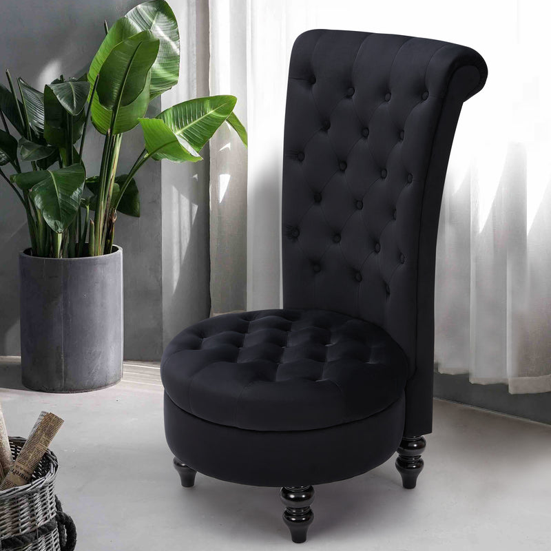 AVAWING Throne Royal Chair Set of 1 for Living Room, Button-Tufted Accent Armless High Back Chair with 24.6 Inch Larger Seat, Thick Padding and Rubberwood Legs, Mysterious Black