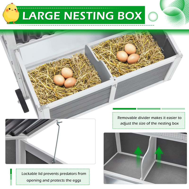 YODOLLA 95" Chicken Coop with Wheels, Hen House Wooden Chicken Hutch Poultry Cage w/Run, Nesting Boxes, Ramps, Removable Tray for Barkyard