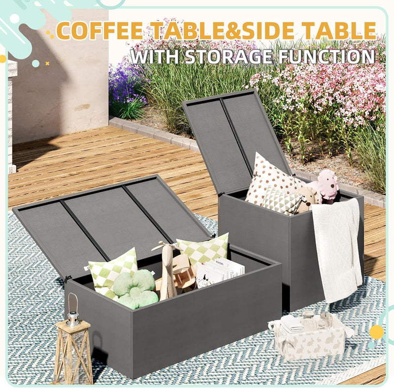 AECOJOY Metal Patio Furniture Set with Cover Outdoor Furniture sets With Storage Boxes on Sale with Beige Cushion for Balcony Porch, Lawn and More