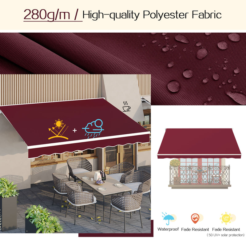 AECOJOY 13' x 10' Manual Retractable Patio Awning,Outdoor Awning Retractable Sunshade Shelter in Wine Red