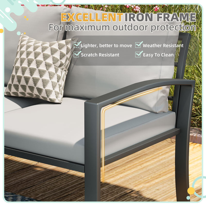 YODOLLA Outdoor Patio Furniture Sets with Two Storage Boxes Patio Furniture for Garden, Light Gray