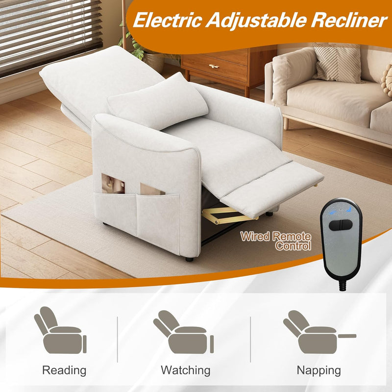YODOLLA Power Recliner Chair for Adults, Modern Electric Reclining Sofa Chair with Lumbar Support for Living Room, Beige White