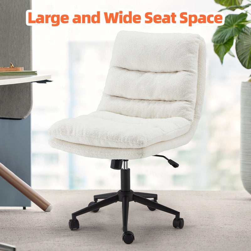 YODOLLA Office Chair on Clearance, Adjustable Height Vanity Chair Armless Desk Chair and Teddy Fleece Swivel Chair for Office, Home