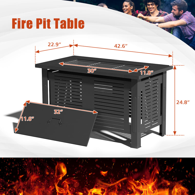 AECOJOY 43" Fire Pits for Outside Outdoor Fire Pit Table with Removable Lid & Waterproof Cover and Tables