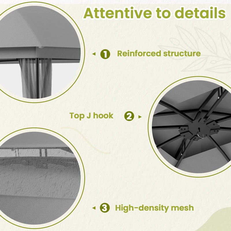 10 x 13ft Gazebo Canopy Heavy-Duty Waterproof Gazebo with Double Curved Roofs, Mosquito Netting and Privacy Screens, Grey