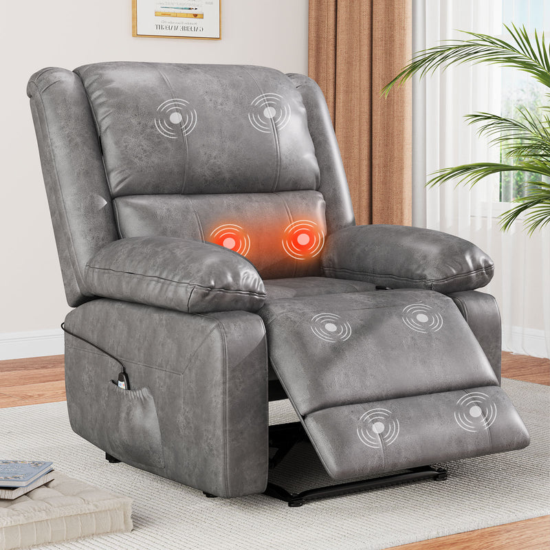 AECOJOY Leather Recliner Chair with Massage Heated Function, Home Theater Seating Sofa Gray