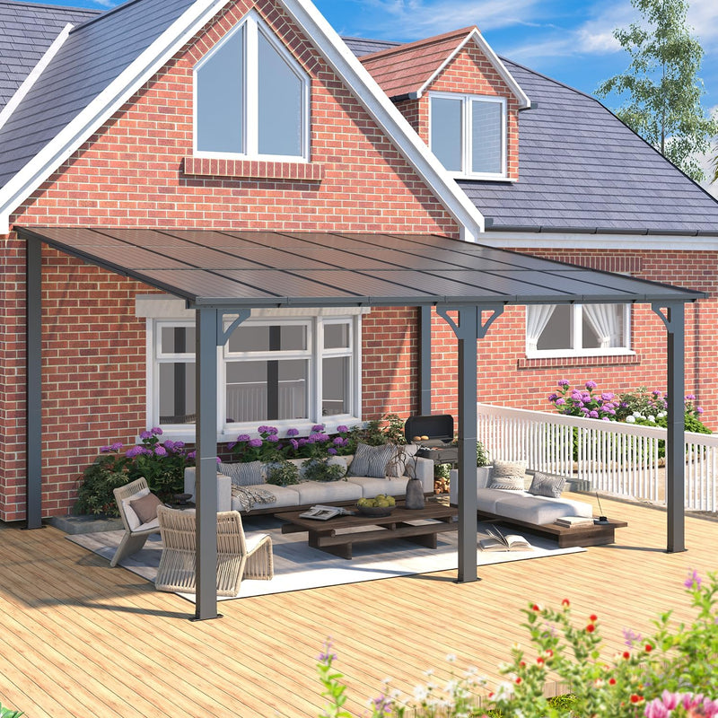 YODOLLA 12' x 14' Hardtop Gazebo Outdoor Aluminum Pergola For Garden, Patio, Backyard-Dark Grey