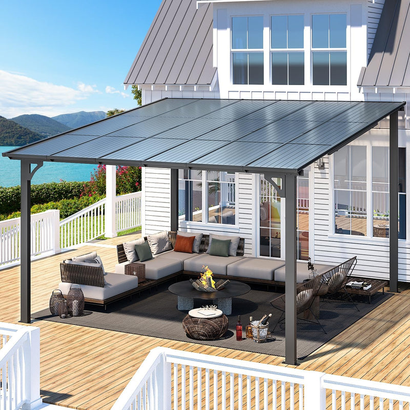 YODOLLA 12' x 12' Hardtop Gazebo Outdoor Aluminum Pergola For Garden, Patio, Backyard-Dark Gray
