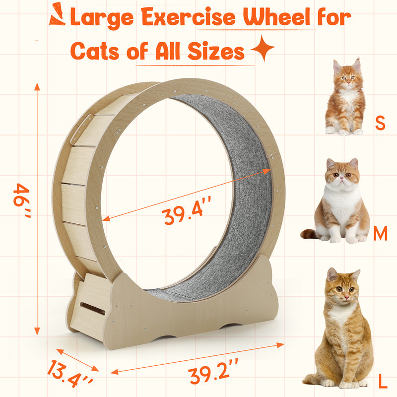 YODOLLA 45” Cat Treadmill Large XL Quiet Cat Exercise Running Wheel for Indoor Cats,Natural