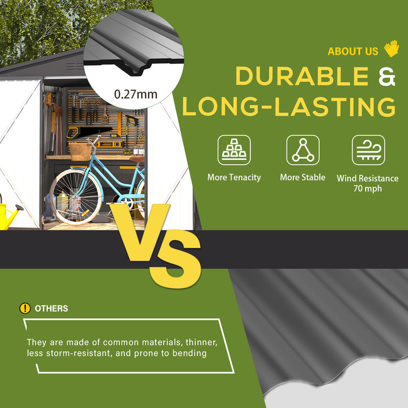 AECOJOY 10 x 8 ft. Outdoor Metal Storage Shed with Sliding Roof & Lockable Door in Dark Gray