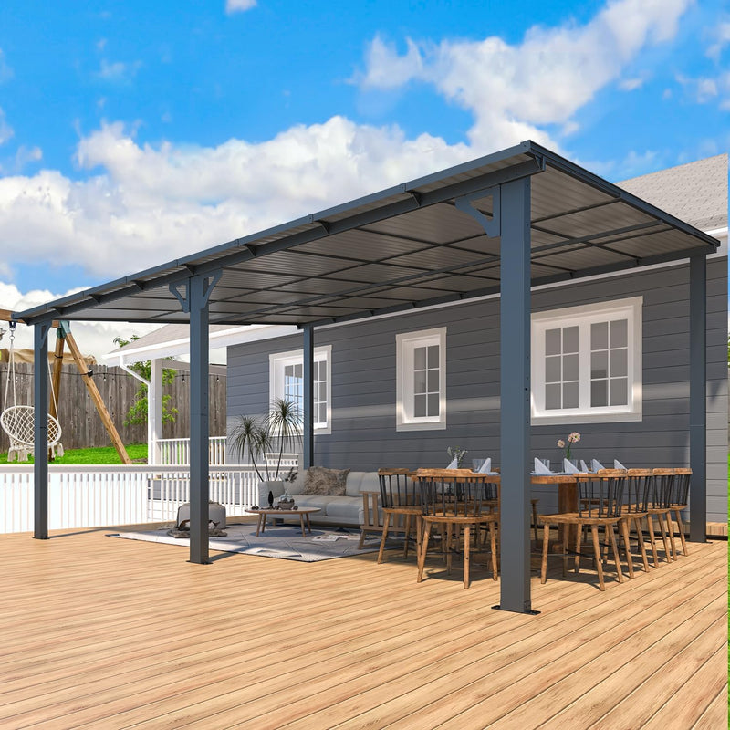 YODOLLA 12' x 16' Hardtop Gazebo Outdoor Aluminum Pergola For Garden, Patio, Backyard-Dark Grey