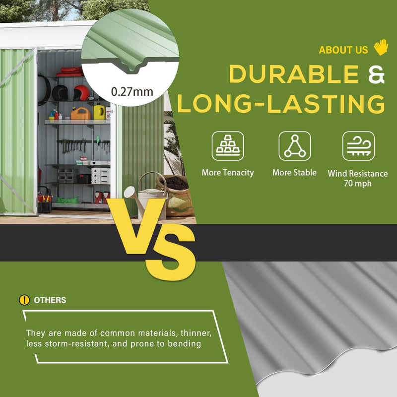 YODOLLA 5 x 3 ft. Outdoor Metal Steel Storage Shed with Sliding Roof & Lockable Door for Backyard, Garden,Green