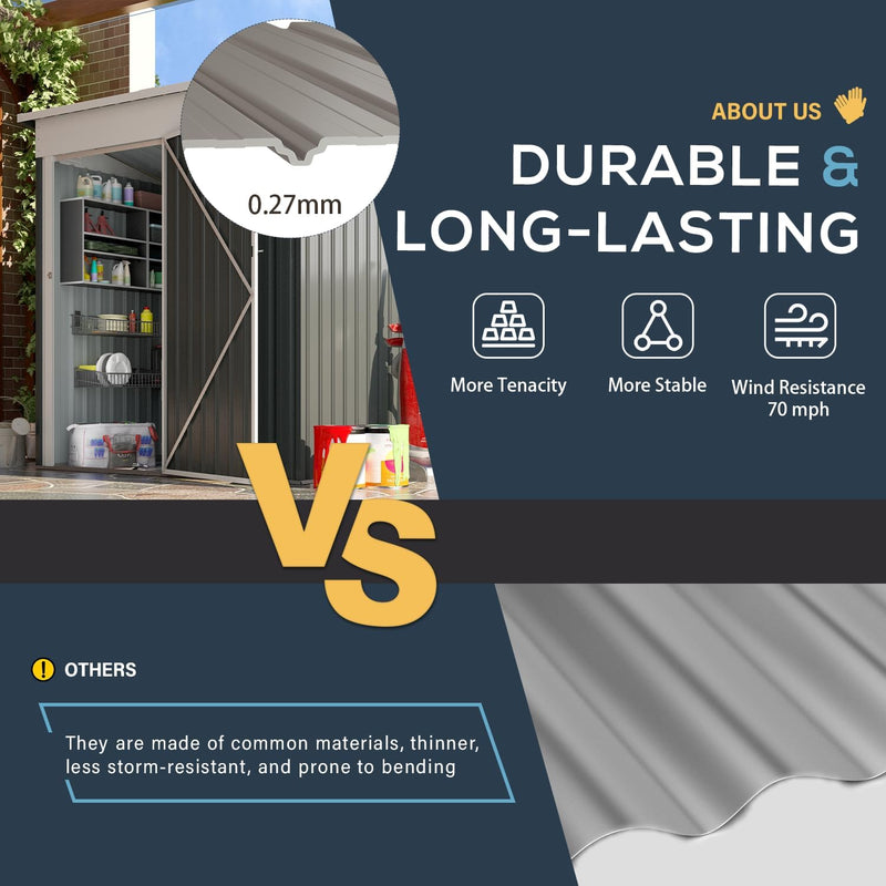 YODOLLA 5 x 3 ft. Outdoor Metal Steel Storage Shed with Sliding Roof & Lockable Door for Backyard, Garden,Dark Grey