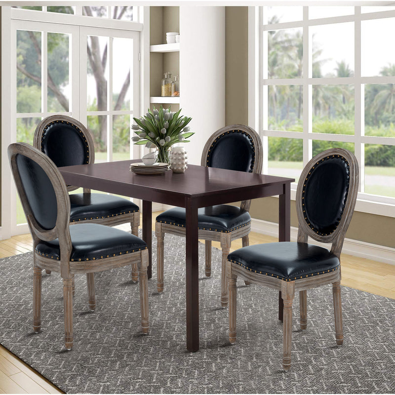 AVAWING French Country Leather Dining Chairs Set of 4, Farmhouse Dining Room Chairs Vintage Chair with Round Back, Solid Wood Legs Kitchen Chair for Dining Room/Living Room/Kitchen/Restaurant, Black