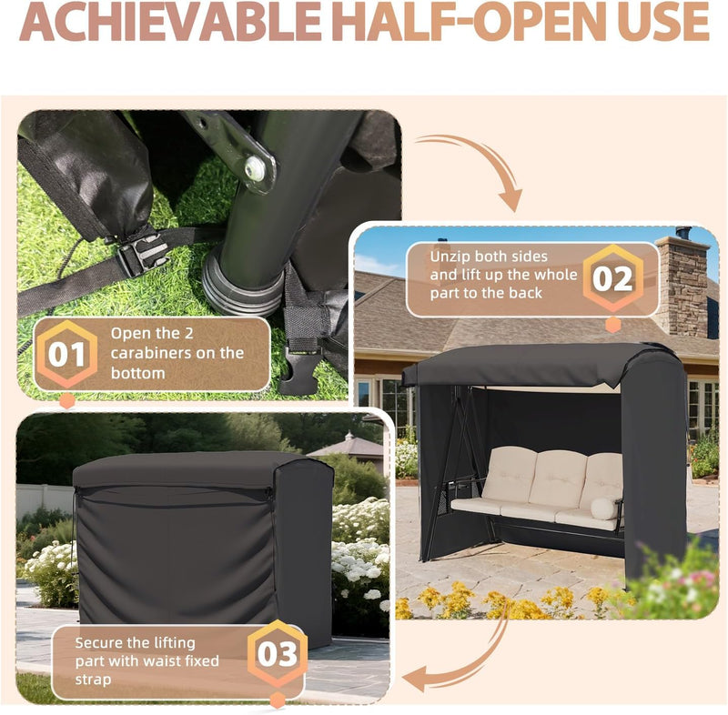 AECOJOY Outdoor Patio Porch Swing Covers Outdoor Furniture Covers Waterproof Swing Cover 3 Seater Patio Swing Cover, Black