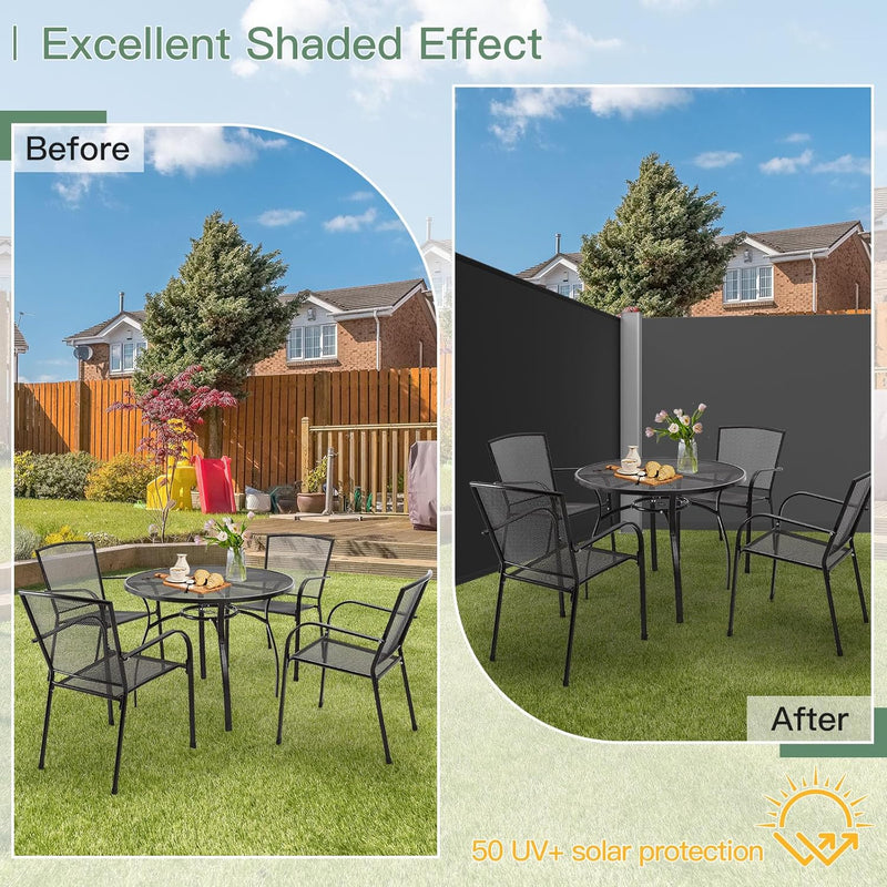 YODOLLA 236" x 63" Black Polyester Double Retractable Outdoor Privacy Screen