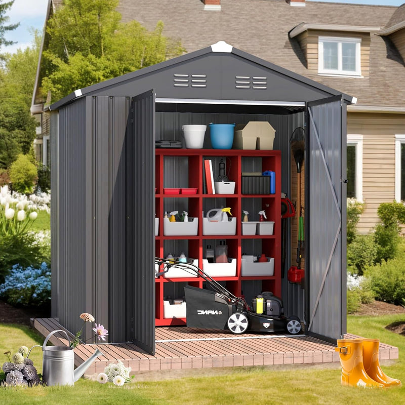 YODOLLA 6 x 4 ft. Outdoor Metal Storage Shed with Sliding Roof & Lockable Door for Backyard, Garden in Dark Gray