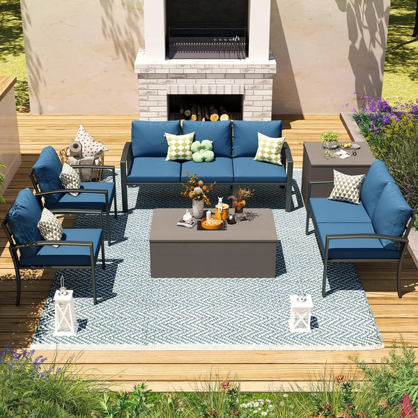 AECOJOY 7 Pieces Outdoor Furniture Sets Blue
