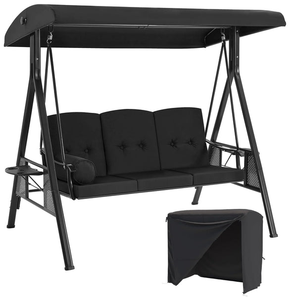 AECOJOY Steel Outdoor Patio Canopy Steel Porch Swing Chair with Cover, Black