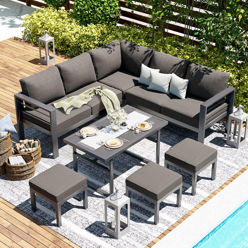 AECOJOY Aluminum Patio Furniture Sets with Waterproof Cloth Cover Outdoor Conversation Sets on Sale for Backyard,Dark Grey