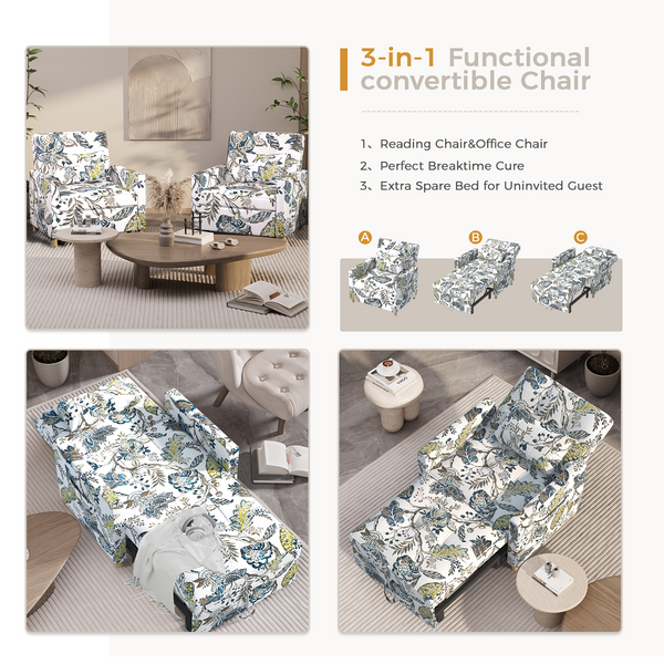 YODOLLA 3-in-1 Sleeper Sofa Bed Chair,Pull Out Couch for Living Room,Lounge Chair Indoor in Floral