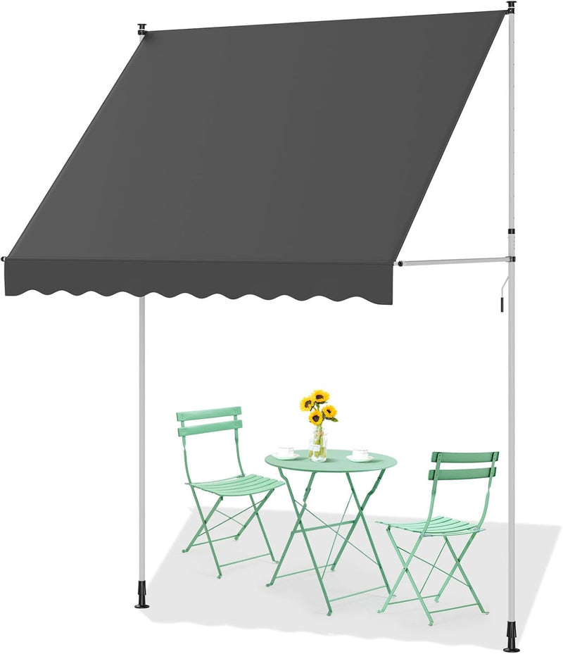 AECOJOY Manual Retractable Awning, 78" Non-Screw Outdoor Patio Awning, Adjustable Pergola Sun Shade Cover with UV Protection, Ideal Outdoor Canopy for Window or Door, Dark Grey