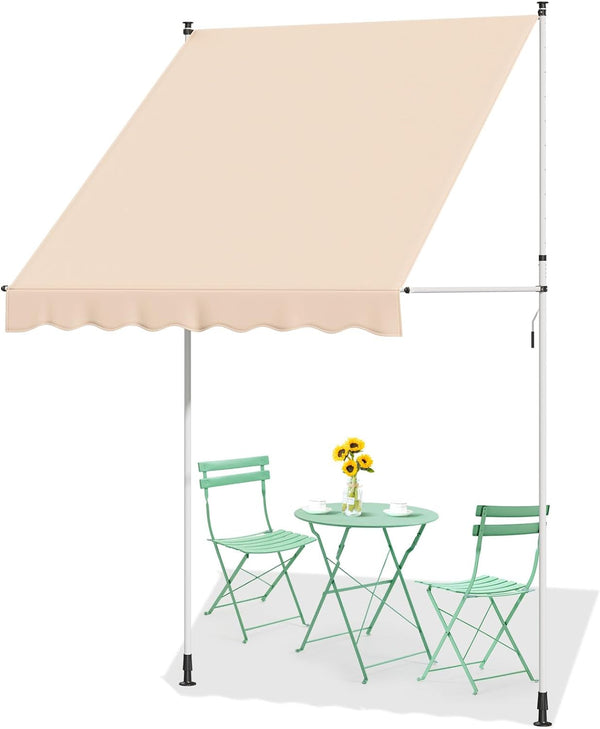 AECOJOY Manual Retractable Awning, 78" Non-Screw Outdoor Patio Awning, Adjustable Pergola Sun Shade Cover with UV Protection, Ideal Outdoor Canopy for Window or Door, Beige