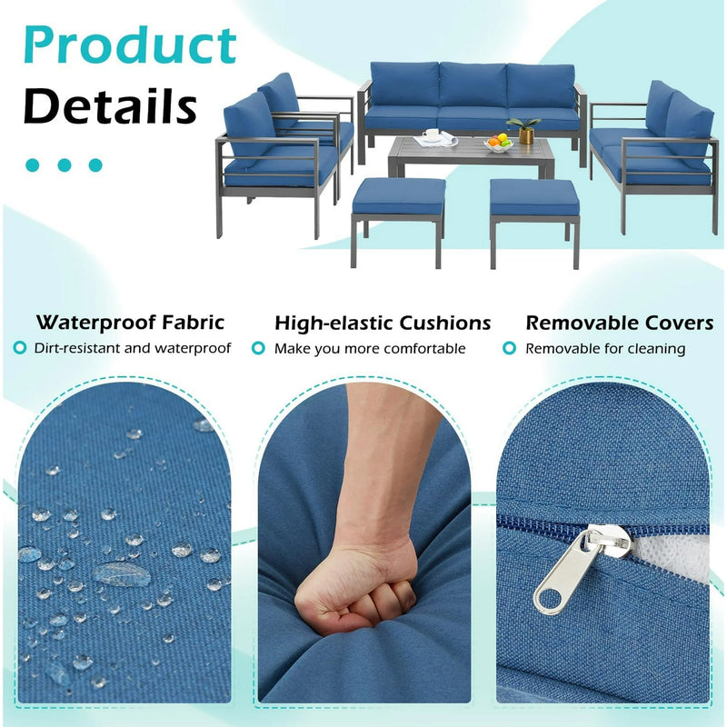 AECOJOY Aluminum Patio Furniture Sets with Waterproof Cover, Aluminum Outdoor Furniture Sets Metal Patio Sets for Balcony,Blue