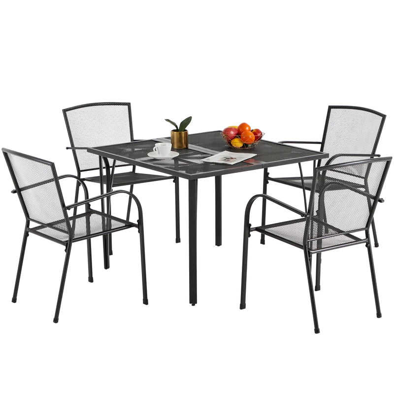 YODOLLA 5-Piece Outdoor Patio Dining Set with 4 Stackable Patio Dining Chairs and Square Patio Metal Table for Yard Garden Backyard Poolside, Dark Gray